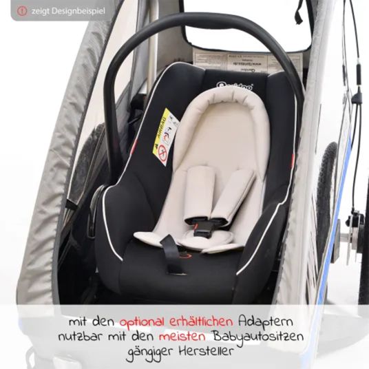 Qeridoo Kinderfahrradanhänger & Buggy Kidgoo 2 für 2 Kinder (bis 60 kg) mit Kupplung, Dämpfsystem, XL-Kofferraum - Steel Grey