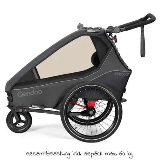 Qeridoo Kidgoo 2 children's bike trailer & buggy for 2 children with coupling, shock absorption system, XL trunk (up to 60 kg) - Steel Grey