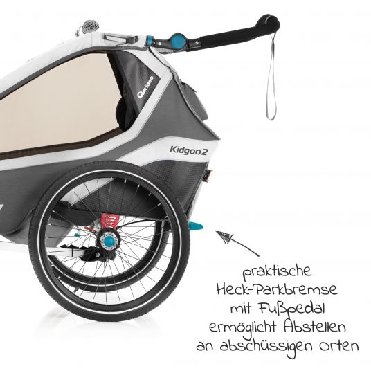 Qeridoo Kidgoo 2 child bike trailer & stroller for 2 children with hitch, shock absorption system, XL trunk (up to 60kg) - Steel Grey