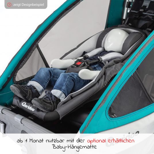 Qeridoo Kinderfahrradanhänger & Buggy Kidgoo 2 für 2 Kinder mit Kupplung, Dämpfsystem, XL-Kofferraum (bis 60kg) - Steel Grey