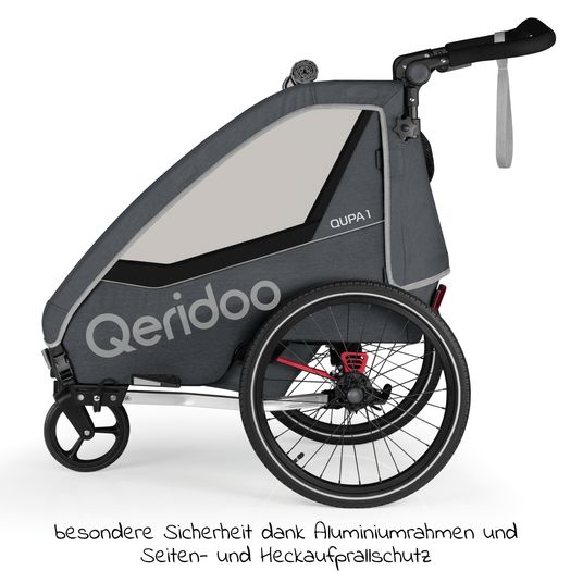 Qeridoo Kinderfahrradanhänger & Buggy QUPA 1 für 1 Kind mit Kupplung, Blattfeder-Dämpfsystem (bis 50 kg) - Grey