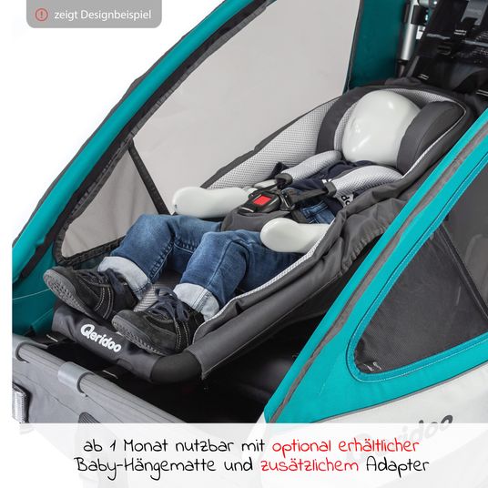 Qeridoo Kinderfahrradanhänger & Buggy QUPA 1 für 1 Kind mit Kupplung, Blattfeder-Dämpfsystem (bis 50 kg) - Grey