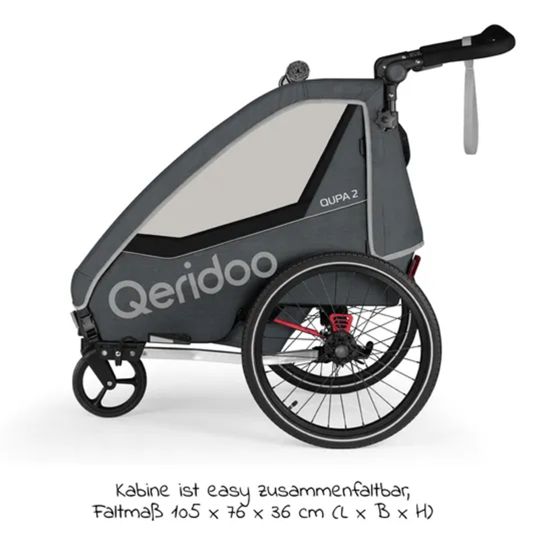 Qeridoo Child bike trailer & buggy QUPA 2 for 2 children with coupling, leaf spring damping system &#40;up to 60 kg&#41; - Grey