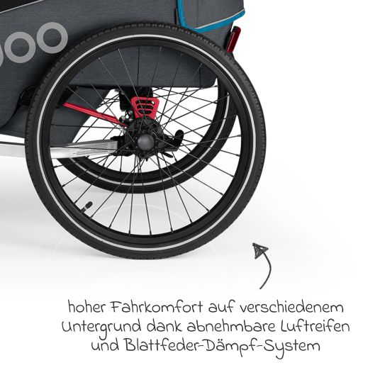 Qeridoo Kinderfahrradanhänger & Buggy QUPA 2 für 2 Kinder mit Kupplung, Blattfeder-Dämpfsystem (bis 60 kg) - Blue