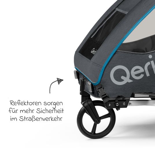 Qeridoo Kinderfahrradanhänger & Buggy QUPA 2 für 2 Kinder mit Kupplung, Blattfeder-Dämpfsystem (bis 60 kg) - Blue