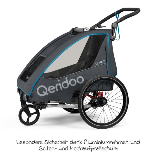 Qeridoo Kinderfahrradanhänger & Buggy QUPA 2 für 2 Kinder mit Kupplung, Blattfeder-Dämpfsystem (bis 60 kg) - Blue