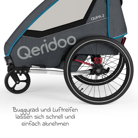 Qeridoo Kinderfahrradanhänger & Buggy QUPA 2 für 2 Kinder mit Kupplung, Blattfeder-Dämpfsystem (bis 60 kg) - Blue