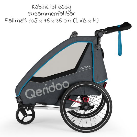 Qeridoo Kinderfahrradanhänger & Buggy QUPA 2 für 2 Kinder mit Kupplung, Blattfeder-Dämpfsystem (bis 60 kg) - Blue