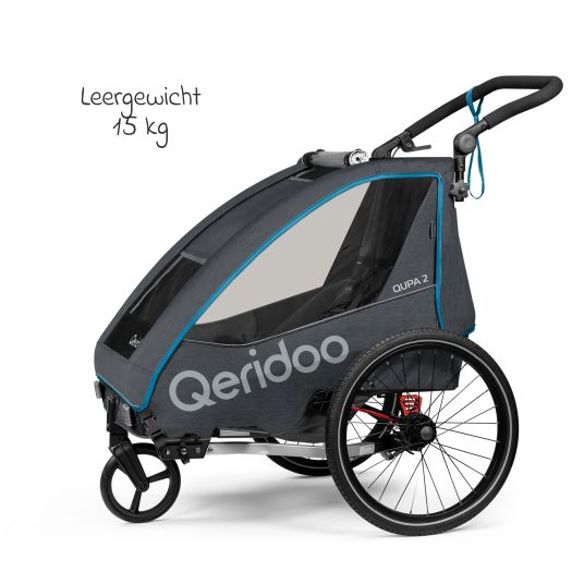 Qeridoo Kinderfahrradanhänger & Buggy QUPA 2 für 2 Kinder mit Kupplung, Blattfeder-Dämpfsystem (bis 60 kg) - Blue