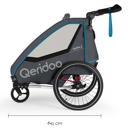 Qeridoo Kinderfahrradanhänger & Buggy QUPA 2 für 2 Kinder mit Kupplung, Blattfeder-Dämpfsystem (bis 60 kg) - Blue