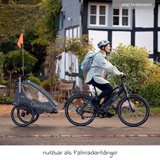 Qeridoo Kinderfahrradanhänger & Buggy QUPA 2 für 2 Kinder mit Kupplung, Blattfeder-Dämpfsystem (bis 60 kg) - Blue