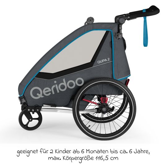 Qeridoo Kinderfahrradanhänger & Buggy QUPA 2 für 2 Kinder mit Kupplung, Blattfeder-Dämpfsystem (bis 60 kg) - Blue