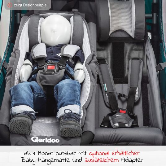 Qeridoo Kinderfahrradanhänger & Buggy QUPA 2 für 2 Kinder mit Kupplung, Blattfeder-Dämpfsystem (bis 60 kg) - Grey
