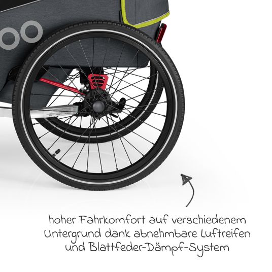 Qeridoo Kinderfahrradanhänger & Buggy QUPA 2 für 2 Kinder mit Kupplung, Blattfeder-Dämpfsystem (bis 60 kg) - Lime