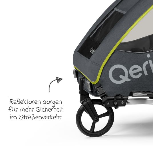 Qeridoo Kinderfahrradanhänger & Buggy QUPA 2 für 2 Kinder mit Kupplung, Blattfeder-Dämpfsystem (bis 60 kg) - Lime