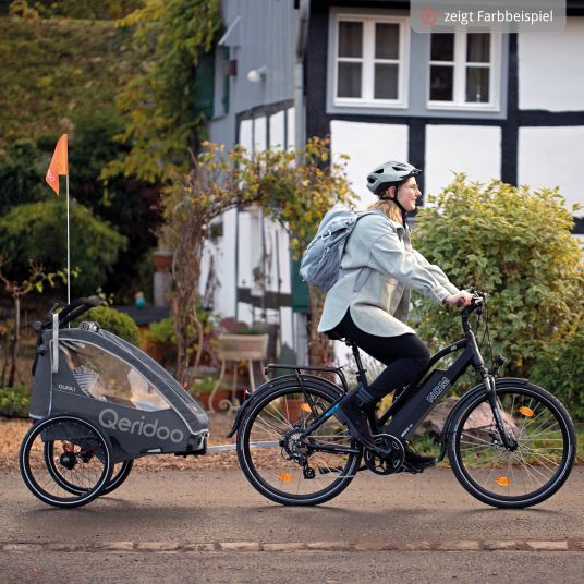 Qeridoo Kinderfahrradanhänger & Buggy QUPA 2 für 2 Kinder mit Kupplung, Blattfeder-Dämpfsystem (bis 60 kg) - Lime