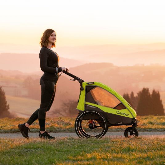Qeridoo Child Bike Trailer & Buggy Sportrex 1 Lt. Edition for 1 child with hitch, shock absorption system &#40;up to 50 kg&#41; - Lime Green