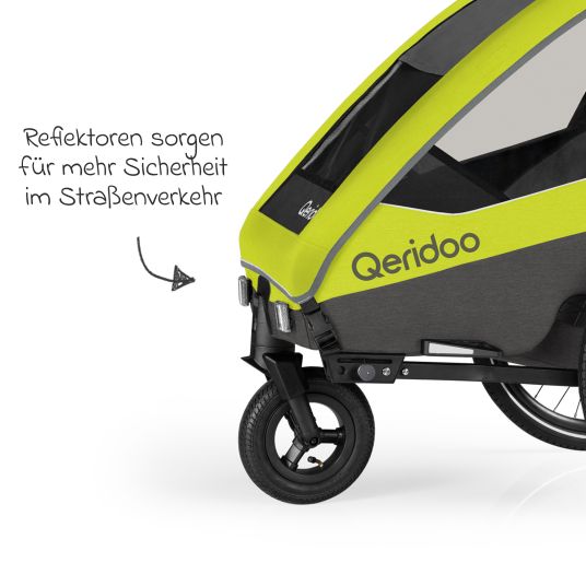 Qeridoo Child bike trailer & buggy Sportrex 1 lt. Edition for 1 child with hitch, shock absorption system (up to 50 kg) - Lime Green