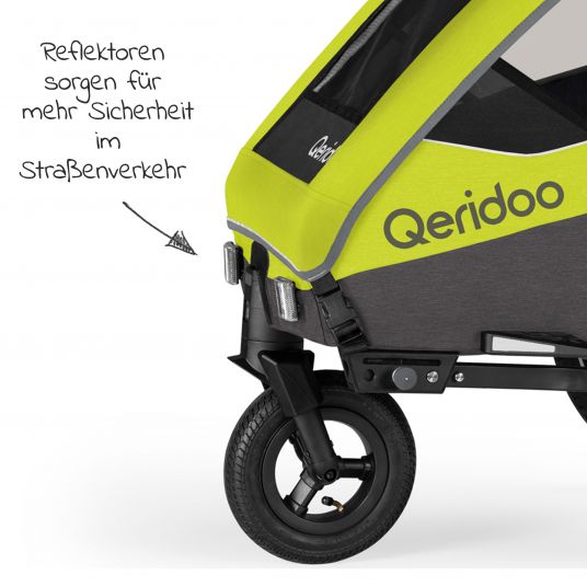 Qeridoo Child Bike Trailer & Buggy Sportrex 2 Lt. Edition for 2 children with hitch, shock absorption system (up to 60kg) - Lime Green