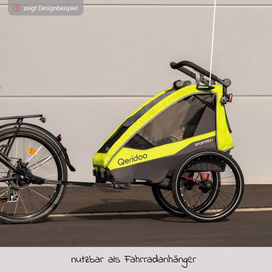 Qeridoo Sportrex 2 Lt. Edition rimorchio per bici e passeggino per 2 bambini con gancio, sistema di ammortizzazione (fino a 60 kg) - Verde Lime