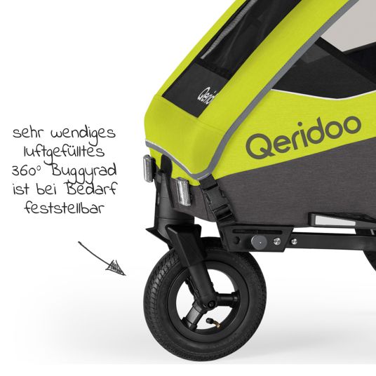 Qeridoo Child Bike Trailer & Buggy Sportrex 2 Lt. Edition for 2 children with hitch, shock absorption system &#40;up to 60kg&#41; - Lime Green
