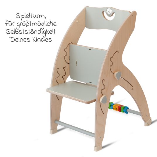 QuarttoLino Multifunctional wooden high chair - high chair, swing, staircase, learning tower & baby bouncer in one, usable up to 150 kg - gray