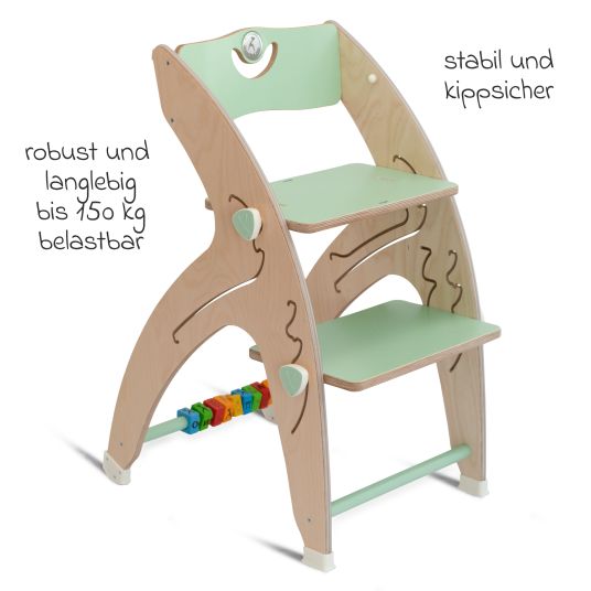 QuarttoLino Multifunktionaler Hochstuhl aus Holz - Hochstuhl, Schaukel, Treppe, Lerntower & Babywippe in einem bis 150 kg nutzbar - Grün