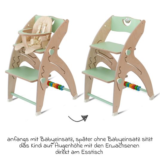 QuarttoLino Multifunctional wooden high chair - high chair, swing, staircase, learning tower & baby bouncer in one, usable up to 150 kg - green