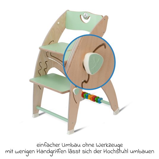 QuarttoLino Seggiolone multifunzionale in legno - seggiolone, altalena, scala, torre di apprendimento e sdraietta per bambini in uno, utilizzabile fino a 150 kg - verde