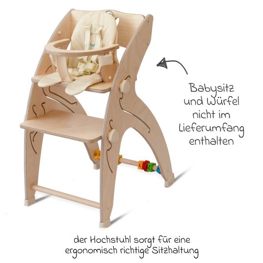 QuarttoLino Multifunctional wooden high chair - high chair, swing, staircase, learning tower & baby bouncer in one, usable up to 150 kg - nature