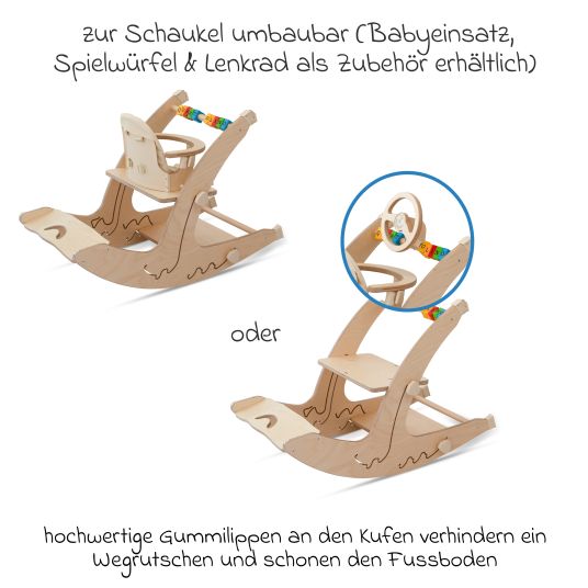 QuarttoLino Multifunktionaler Hochstuhl aus Holz - Hochstuhl, Schaukel, Treppe, Lerntower & Babywippe in einem bis 150 kg nutzbar - Natur