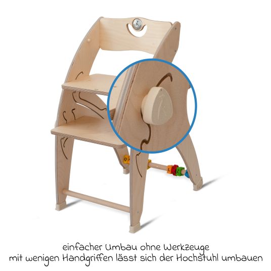 QuarttoLino Seggiolone multifunzionale in legno - seggiolone, altalena, scala, torre di apprendimento e sdraietta per bambini in uno, utilizzabile fino a 150 kg - natura