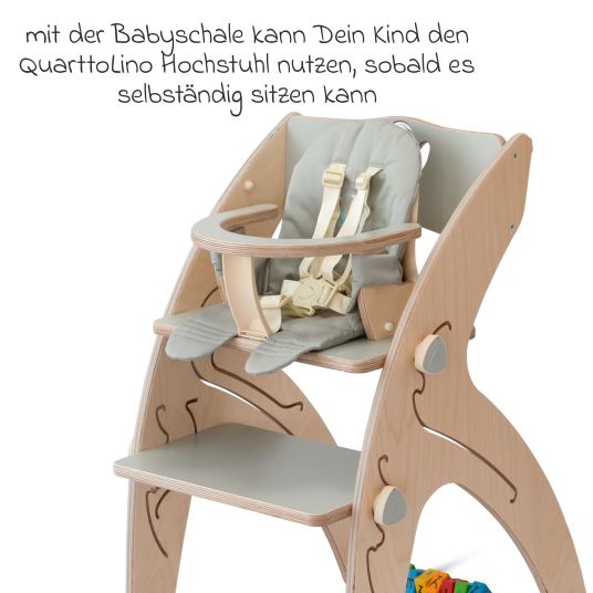 QuarttoLino Multifunktionaler Hochstuhl-Set inkl. Babysitz, Tischplatte, Spielwürfel, Sicherheitsgurt - Hochstuhl, Schaukel, Treppe, Lerntower & Babywippe in einem bis 150 kg nutzbar - Grau