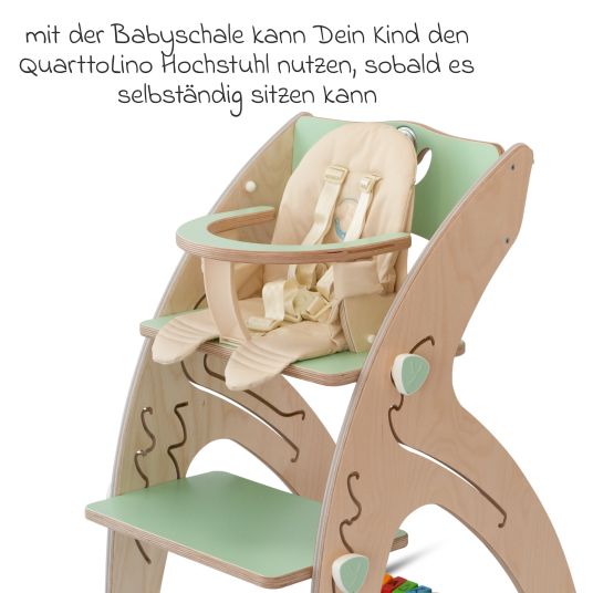 QuarttoLino Multifunktionaler Hochstuhl-Set inkl. Babysitz, Tischplatte, Spielwürfel, Sicherheitsgurt - Hochstuhl, Schaukel, Treppe, Lerntower & Babywippe in einem bis 150 kg nutzbar - Grün