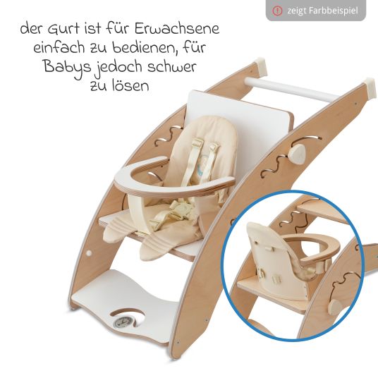 QuarttoLino Multifunktionaler Hochstuhl-Set inkl. Babysitz, Tischplatte, Spielwürfel, Sicherheitsgurt - Hochstuhl, Schaukel, Treppe, Lerntower & Babywippe in einem bis 150 kg nutzbar - Weiß