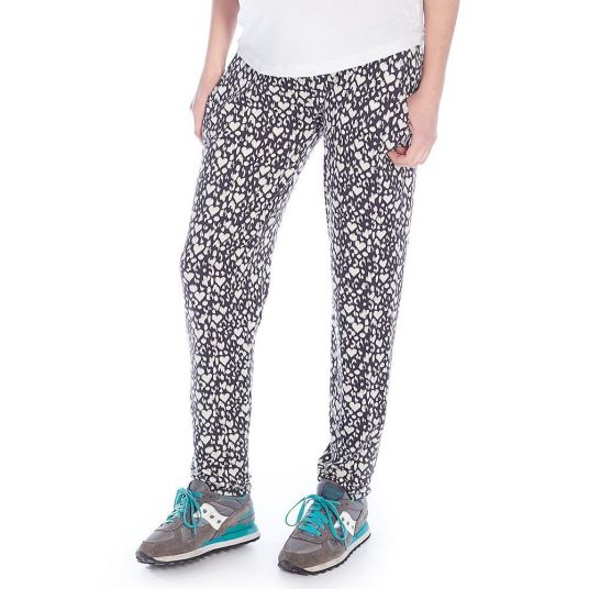 Queen Mum Pants Allover Print - Hearts Black White - Size S