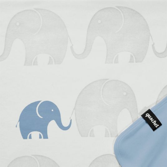 quschel Babydecke / Kuscheldecke Elefanten-Familie aus 100% Bio-Baumwolle - 75 x 100 cm - Blau