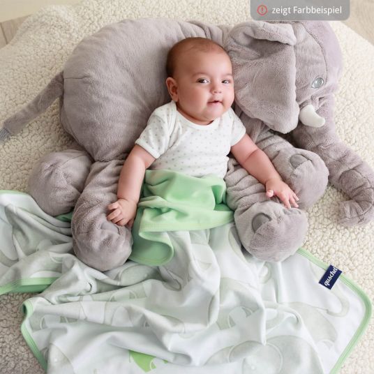 quschel Baby blanket / cuddle blanket elephant family 100% organic cotton - 75 x 100 cm - Blue