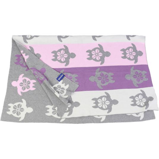 quschel Baby blanket / cuddle blanket surf turtles 100% organic cotton - 80 x 100 cm - Pink / Purple