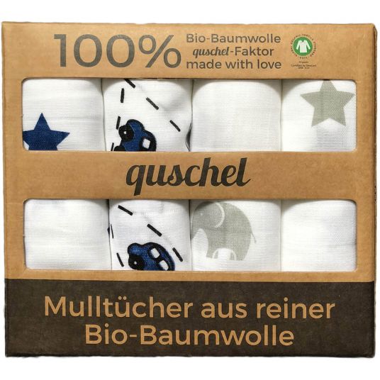 quschel Organic cotton muslin cloths / diapers, set of 4 65x65 cm