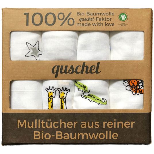 quschel Mulltücher/-windeln aus Bio-Baumwolle, 4er Set 65x65 cm
