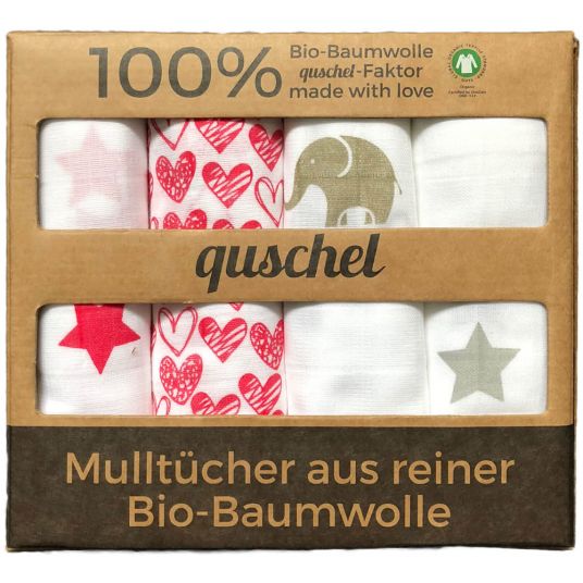 quschel Set Mulltücher / Mullwindeln aus 100% Bio-Baumwolle - 65 x 65 cm