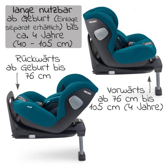 Recaro 2 in 1 Kindersitz-Set Babyschale Avan & Reboarder Kio inkl. Isofixbase ab Geburt bis 4 Jahre - Select - Teal Green