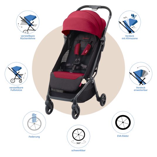 Recaro Passeggino e carrozzina Lexa caricabile fino a 22 kg con posizione reclinabile solo 6,4 kg - Select - Rosso Granato