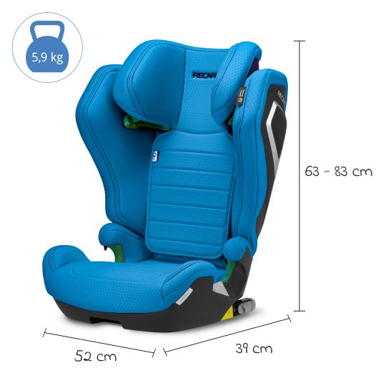 Recaro Kindersitz Axion 1 i-Size ab 3 Jahre bis 12 Jahre (100 cm - 150 cm) mit Isofix - Calm Blue