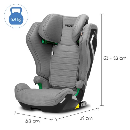 Recaro Kindersitz Axion 1 i-Size ab 3 Jahre bis 12 Jahre (100 cm - 150 cm) mit Isofix - Happy Grey