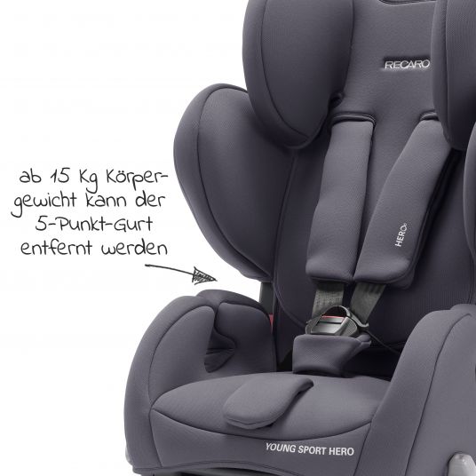 Recaro Child seat Young Sport Hero Group 1/2/3 - from 9 months - 12 years ( 9-36 kg) - Core - Simply Grey