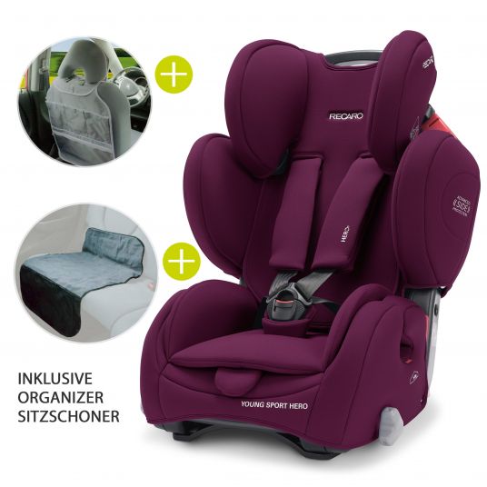 Recaro Child seat Young Sport Hero Group 1/2/3 - from 9 months - 12 years ( 9-36 kg) + accessory pack - Core - Very Berry