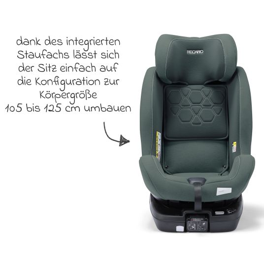 Recaro Seggiolino Reboarder Salia 125 i-Size dalla nascita a 7 anni (40 cm - 125 cm) girevole con base Isofix - Verde Minerale