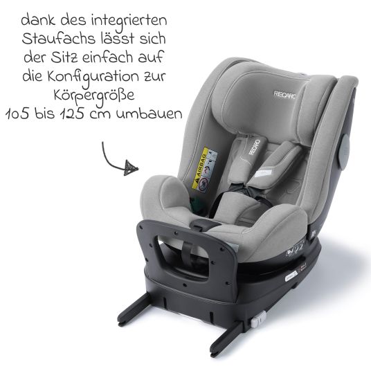 Recaro Reboarder-Kindersitz Salia 125 i-Size KID ab 3 Monate bis 7 Jahre (61 cm - 125 cm) drehbar mit Isofix-Basis - Carbon Grey